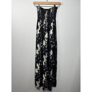 Poema Women’s Bandeu Maxi Dress Size Small Black Cream Strapless Cinched Top